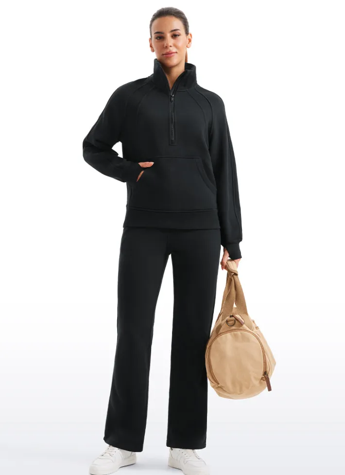 Cheap CRZ YOGA Fleece Lined Half Zip Hip-Length Hoodies Funnel Neck with Thumb Holes