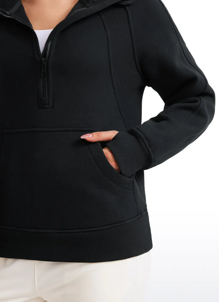 Cheap CRZ YOGA Fleece Lined Half Zip Hip-Length Hoodies Funnel Neck with Thumb Holes