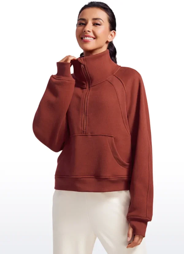 Cheap CRZ YOGA Fleece Lined Half Zip Hoodies Funnel Neck with Thumb Holes
