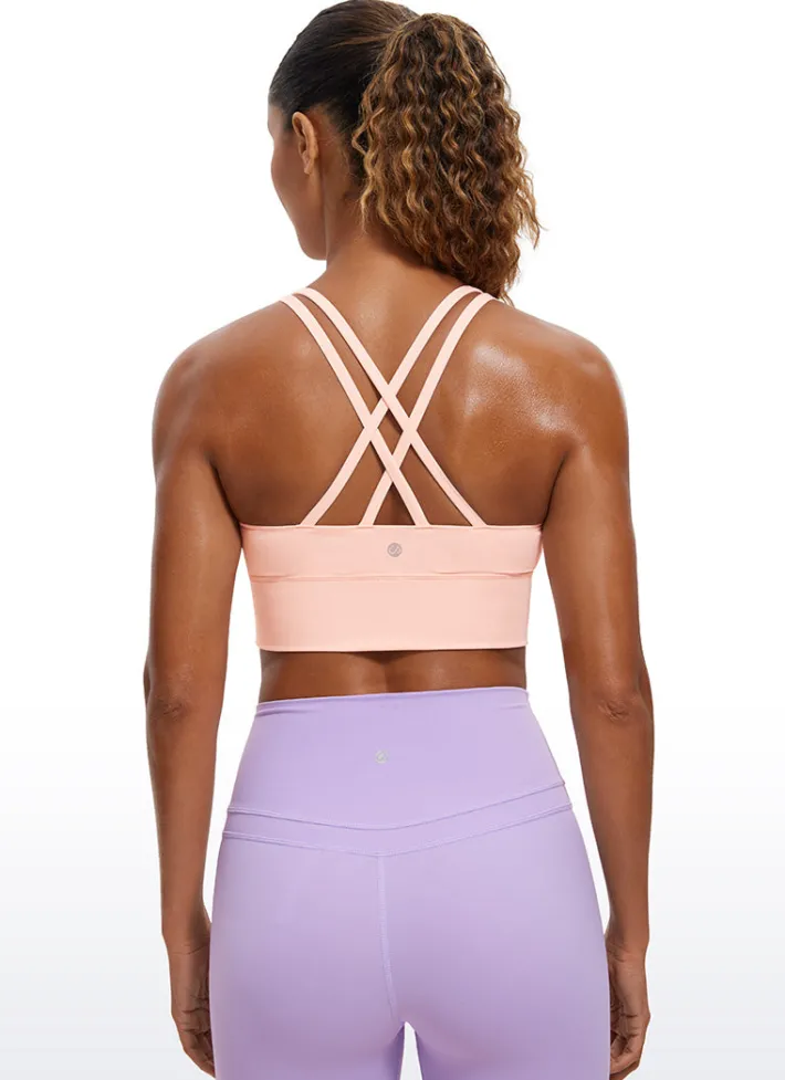 Best CRZ YOGA Nakedfeel Strappy Longline Bra Criss Cross Back Cotton Candy