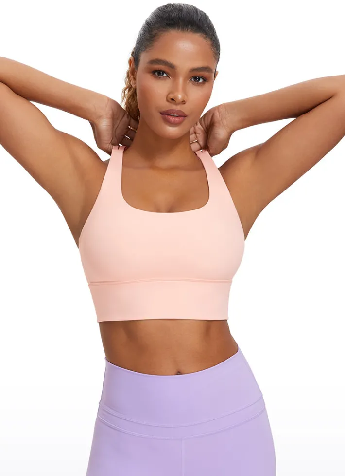 Best CRZ YOGA Nakedfeel Strappy Longline Bra Criss Cross Back Cotton Candy