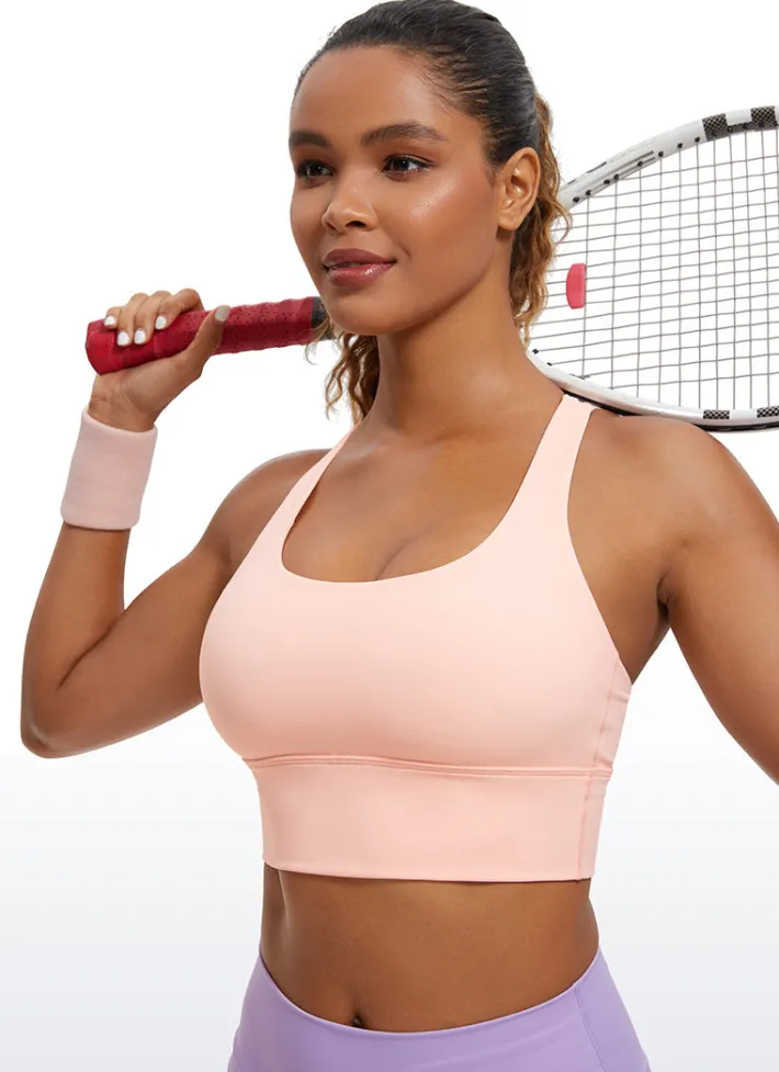 Best CRZ YOGA Nakedfeel Strappy Longline Bra Criss Cross Back Cotton Candy