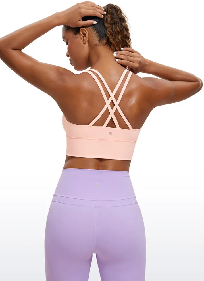 Best CRZ YOGA Nakedfeel Strappy Longline Bra Criss Cross Back Cotton Candy