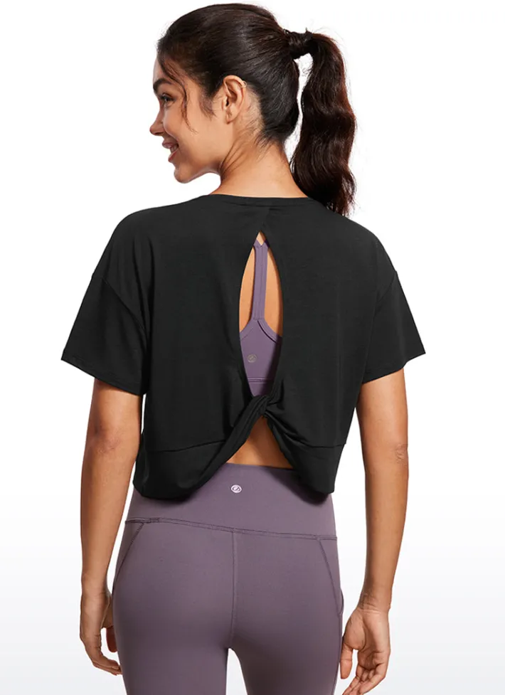 Fashion CRZ YOGA Open Back Cropped Short Sleeves