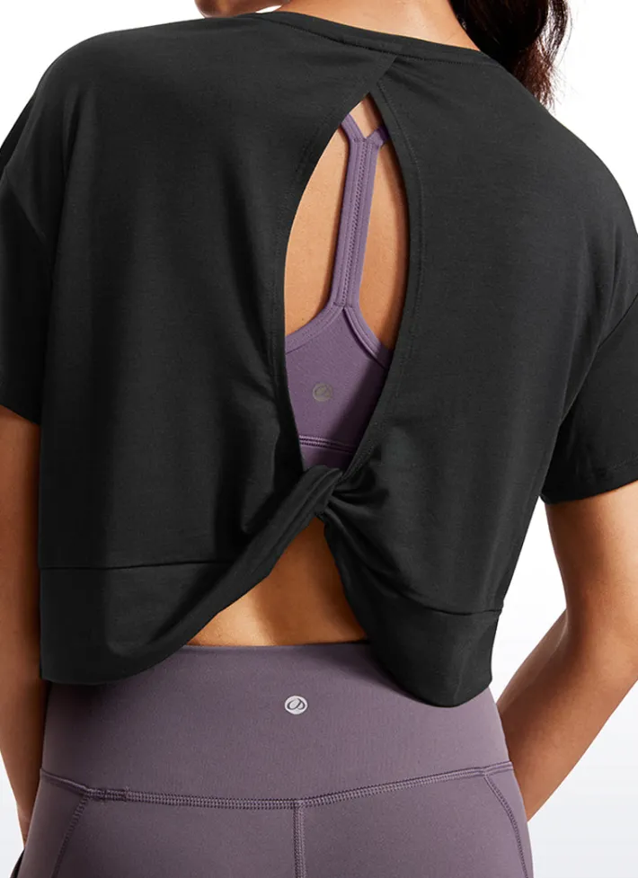 Fashion CRZ YOGA Open Back Cropped Short Sleeves