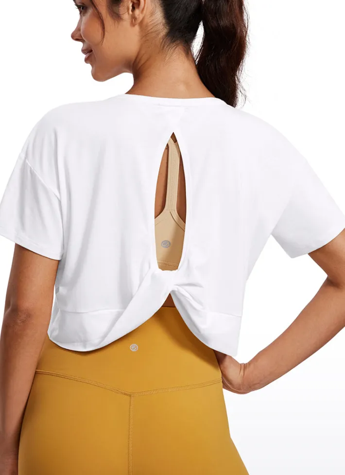 Fashion CRZ YOGA Open Back Cropped Short Sleeves