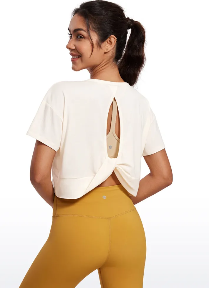Fashion CRZ YOGA Open Back Cropped Short Sleeves
