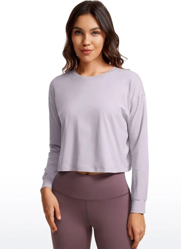Best CRZ YOGA Pima Cotton Cropped Long Sleeve Loose Fit