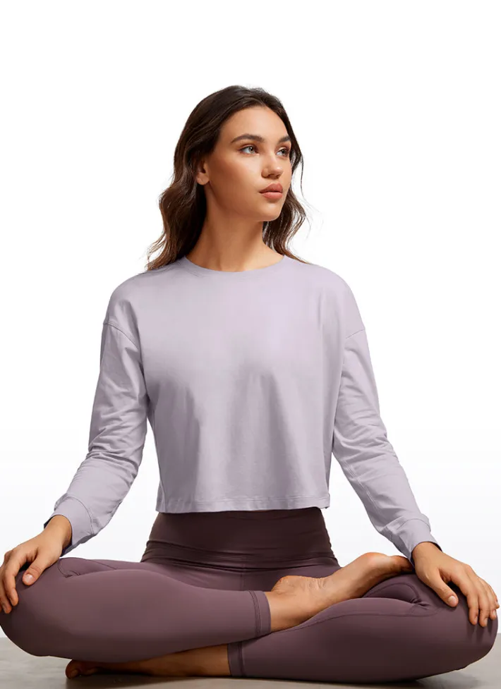 Best CRZ YOGA Pima Cotton Cropped Long Sleeve Loose Fit