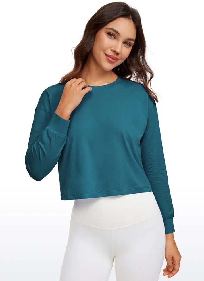 Best CRZ YOGA Pima Cotton Cropped Long Sleeve Loose Fit