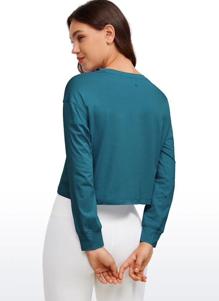 Best CRZ YOGA Pima Cotton Cropped Long Sleeve Loose Fit