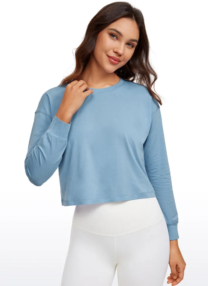 Best CRZ YOGA Pima Cotton Cropped Long Sleeve Loose Fit