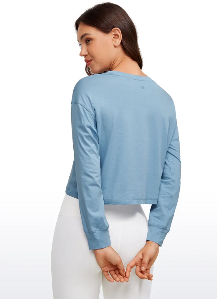 Best CRZ YOGA Pima Cotton Cropped Long Sleeve Loose Fit