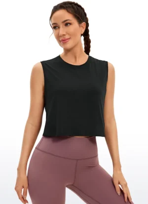Shop CRZ YOGA Pima Cotton Cropped Tank Tops Crew Neck