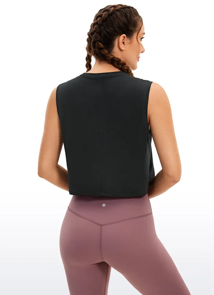 Shop CRZ YOGA Pima Cotton Cropped Tank Tops Crew Neck