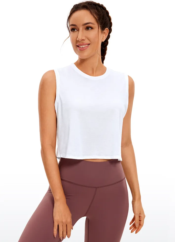 Shop CRZ YOGA Pima Cotton Cropped Tank Tops Crew Neck