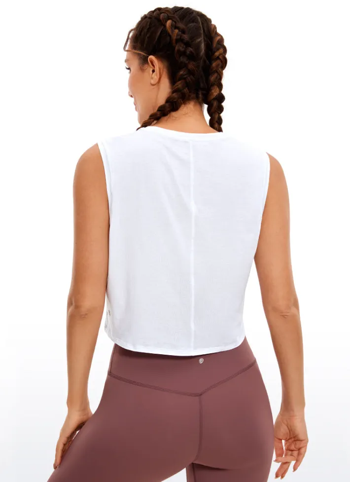 Shop CRZ YOGA Pima Cotton Cropped Tank Tops Crew Neck