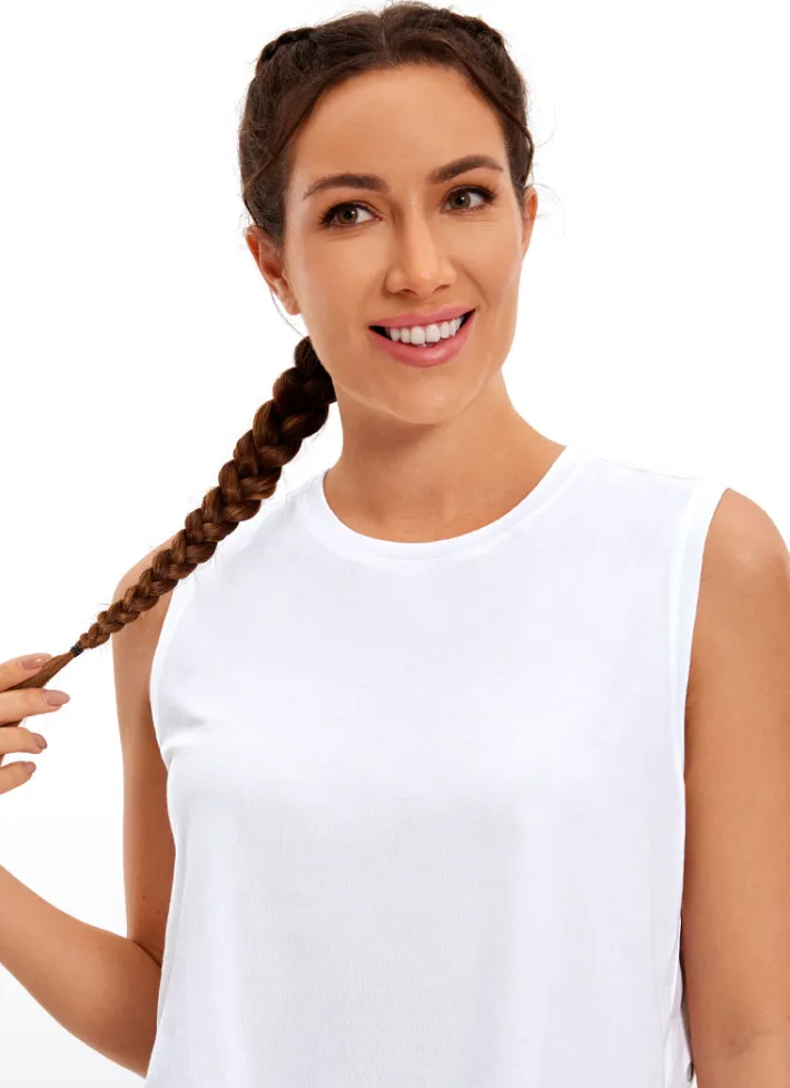 Shop CRZ YOGA Pima Cotton Cropped Tank Tops Crew Neck