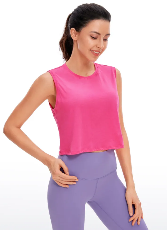 Shop CRZ YOGA Pima Cotton Cropped Tank Tops Crew Neck