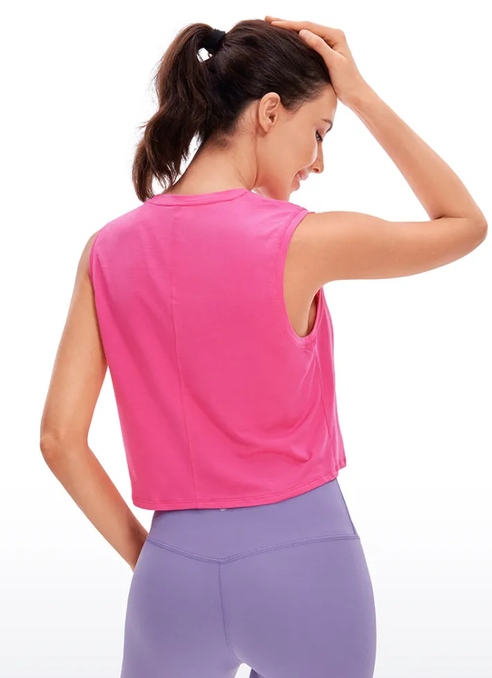 Shop CRZ YOGA Pima Cotton Cropped Tank Tops Crew Neck