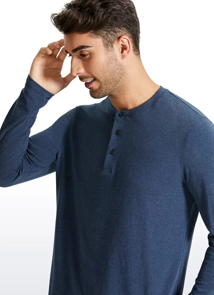 Clearance CRZ YOGA Pima Cotton Henley Long Sleeve