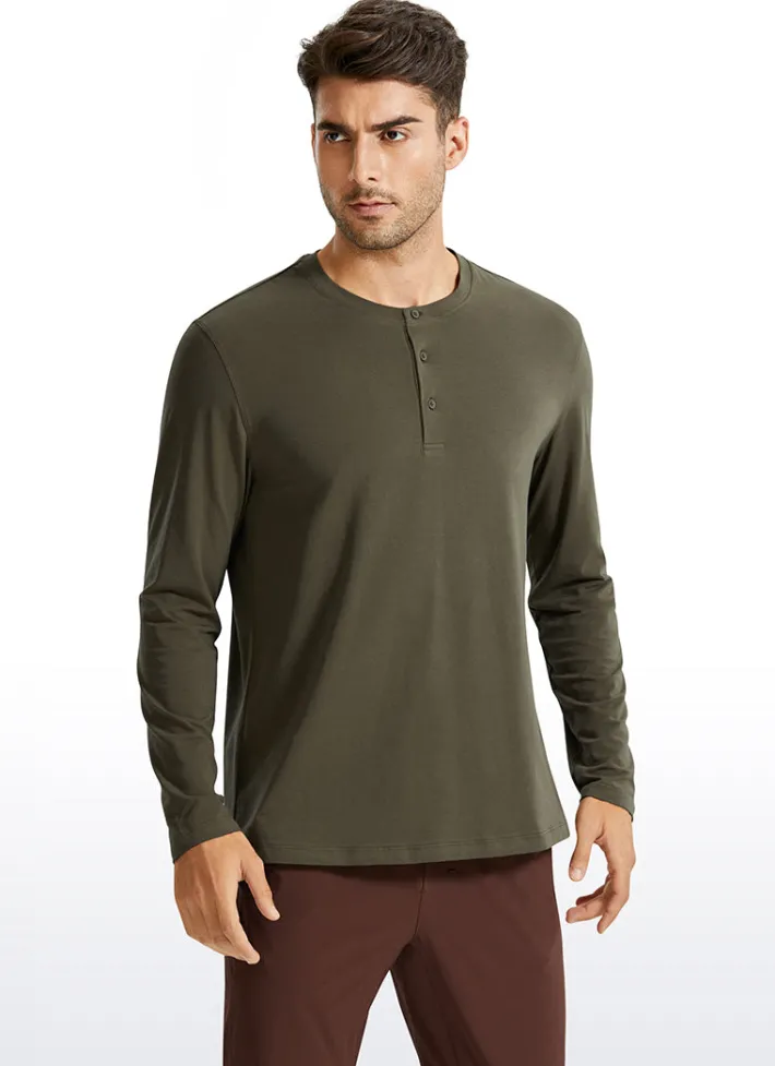 Clearance CRZ YOGA Pima Cotton Henley Long Sleeve