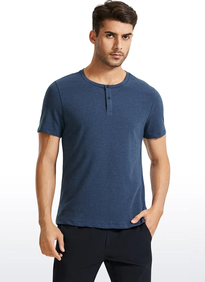 Sale CRZ YOGA Pima Cotton Henley Short Sleeves