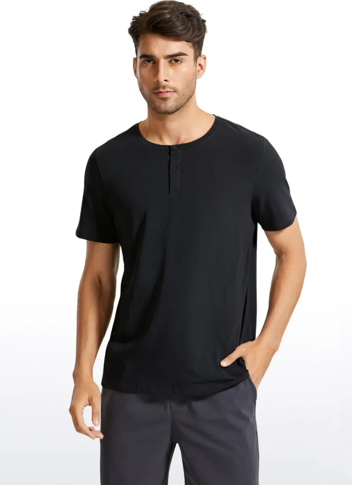 Sale CRZ YOGA Pima Cotton Henley Short Sleeves