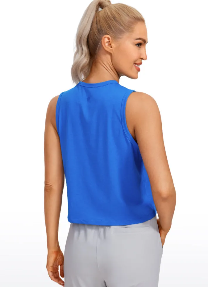 New CRZ YOGA Pima Cotton High Neck Cropped Tank Tops