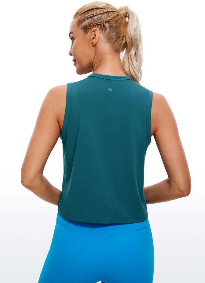 New CRZ YOGA Pima Cotton High Neck Cropped Tank Tops