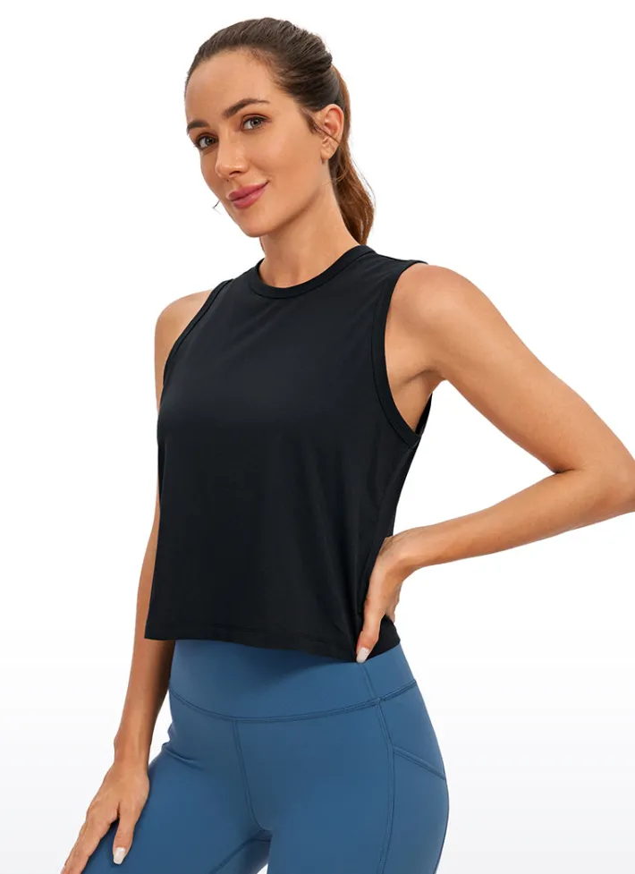 New CRZ YOGA Pima Cotton High Neck Cropped Tank Tops