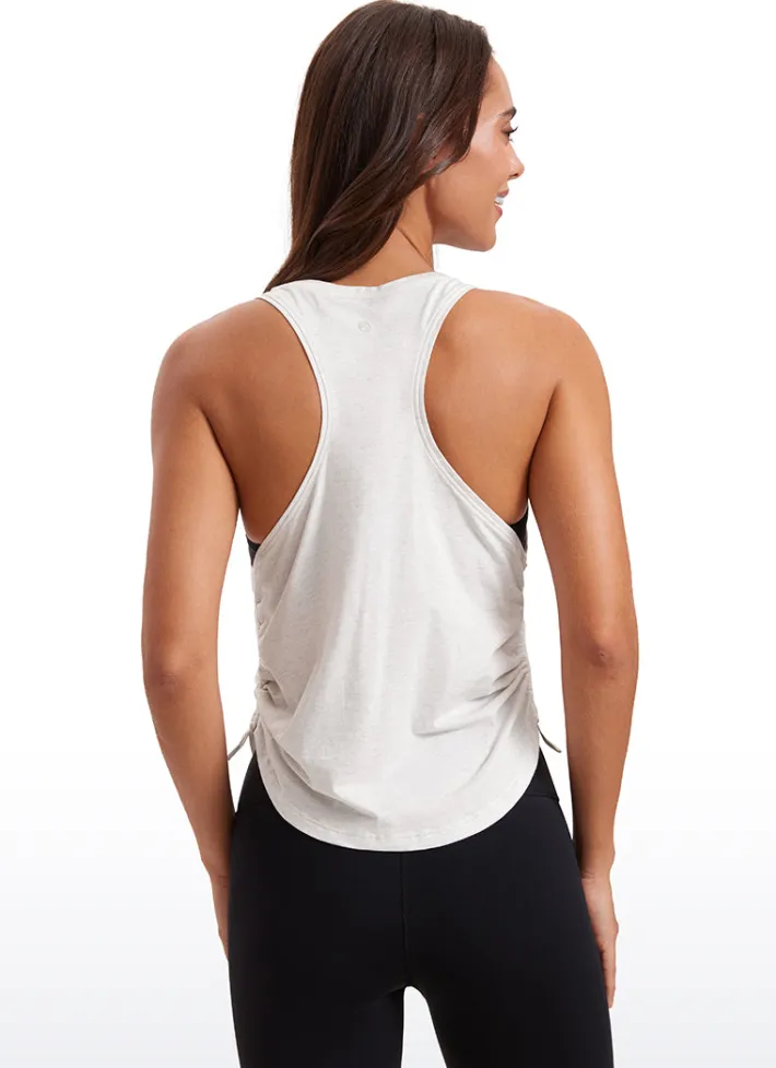 Clearance CRZ YOGA Pima Cotton High Neck Ruched Sides Tank Racerback