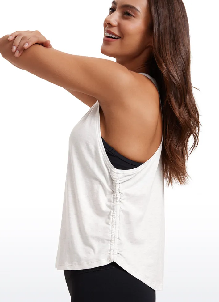 Clearance CRZ YOGA Pima Cotton High Neck Ruched Sides Tank Racerback