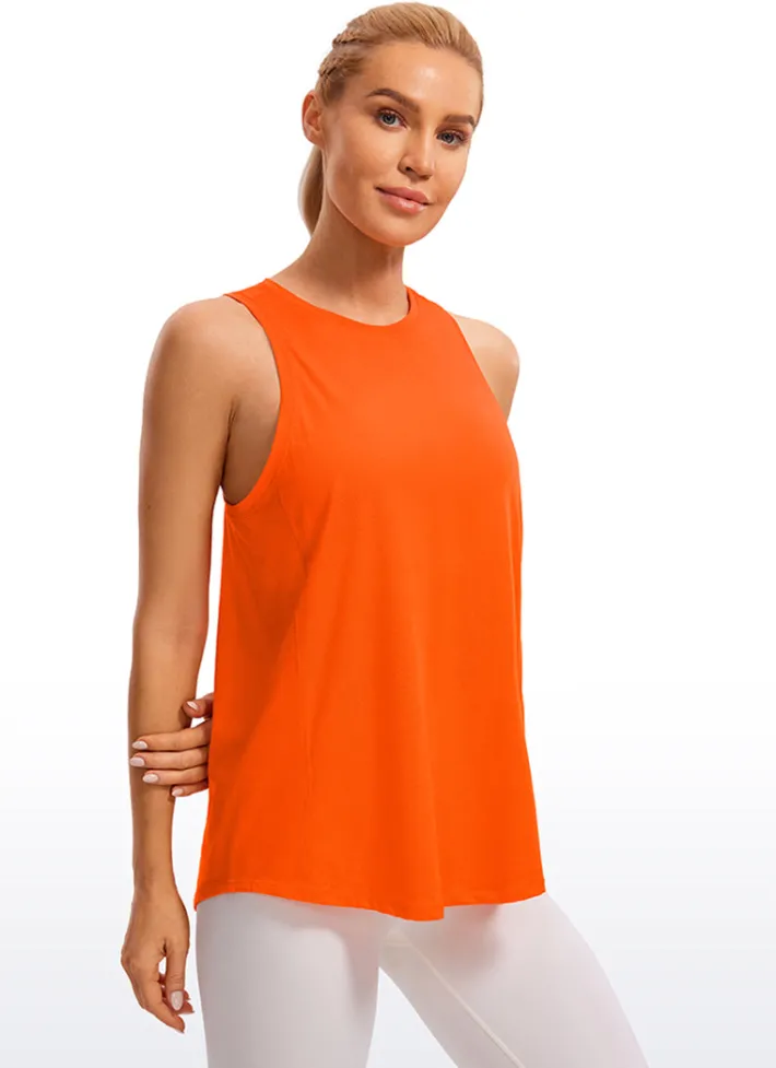 New CRZ YOGA Pima Cotton High Neck Tank Split Open Back