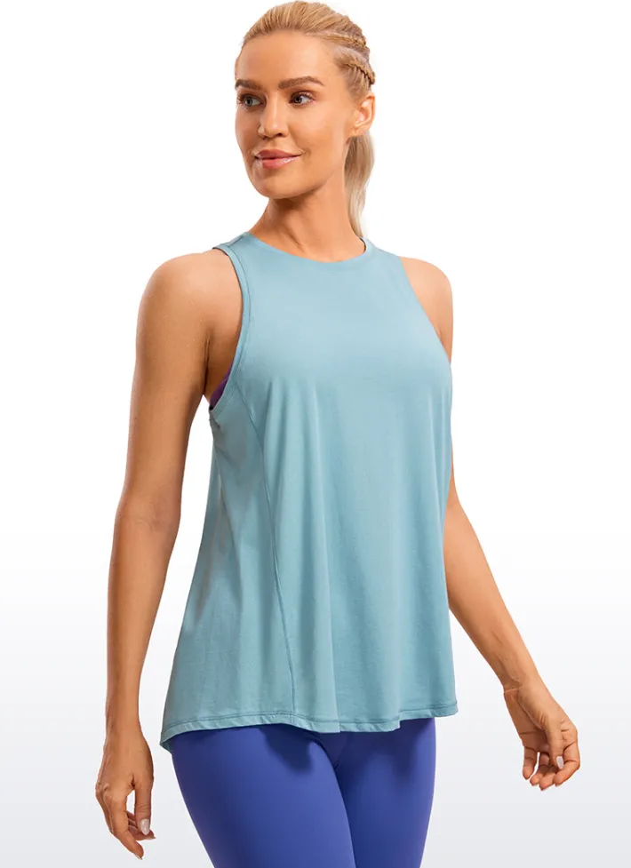 New CRZ YOGA Pima Cotton High Neck Tank Split Open Back