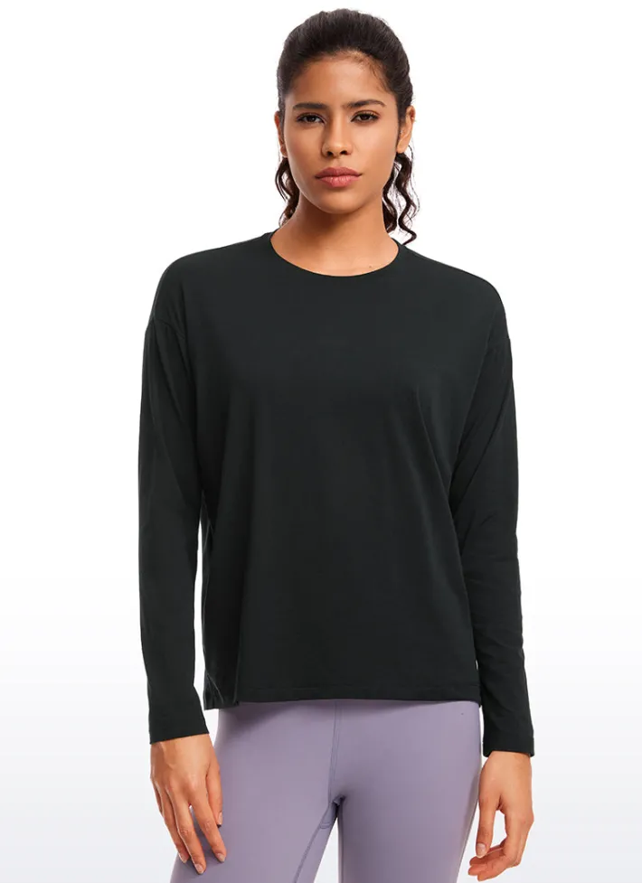 Sale CRZ YOGA Pima Cotton Long Sleeves Crew Neck
