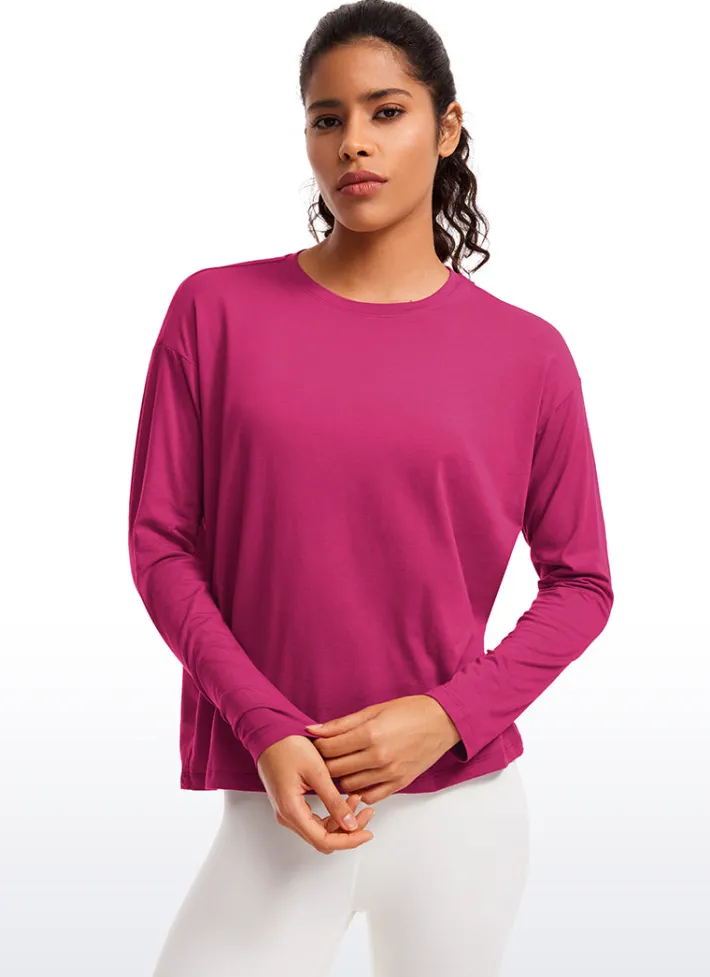 Sale CRZ YOGA Pima Cotton Long Sleeves Crew Neck