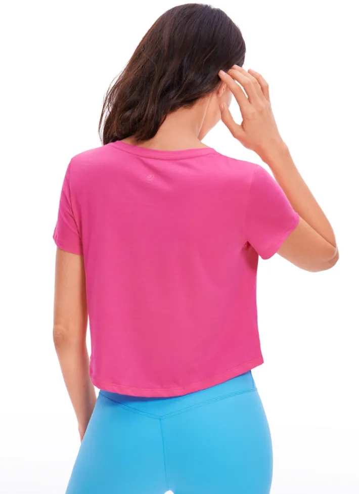 Cheap CRZ YOGA Pima Cotton Short Sleeve Cropped V-neckline