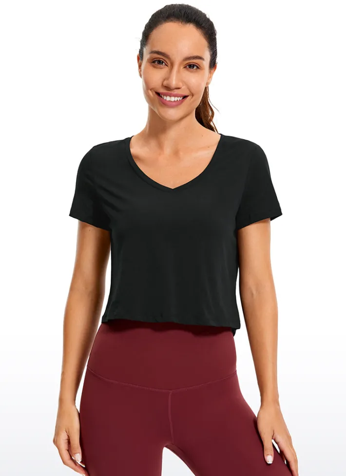 Cheap CRZ YOGA Pima Cotton Short Sleeve Cropped V-neckline