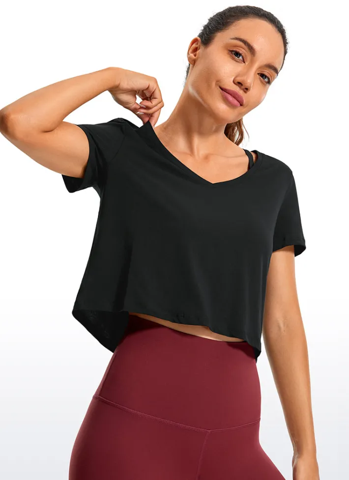 Cheap CRZ YOGA Pima Cotton Short Sleeve Cropped V-neckline