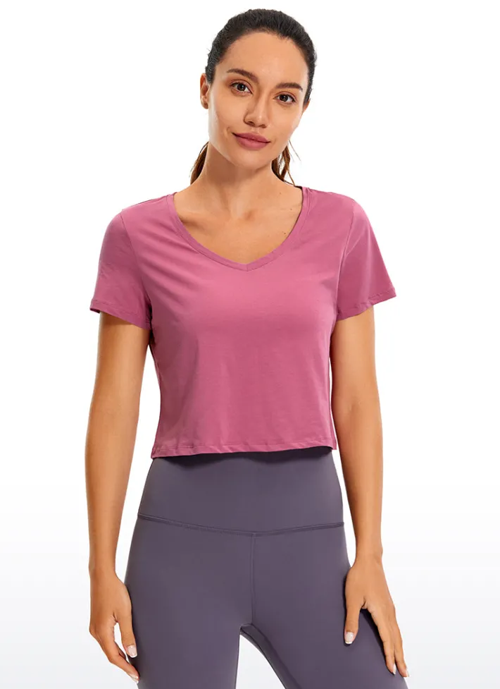 Cheap CRZ YOGA Pima Cotton Short Sleeve Cropped V-neckline