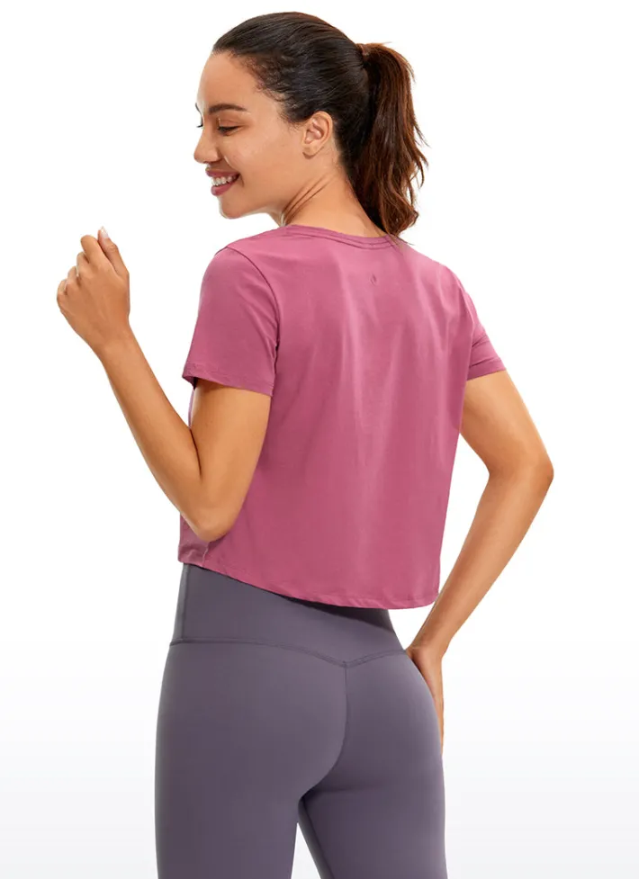 Cheap CRZ YOGA Pima Cotton Short Sleeve Cropped V-neckline