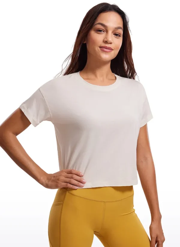Store CRZ YOGA Pima Cotton Short Sleeves Cropped Crew Neck