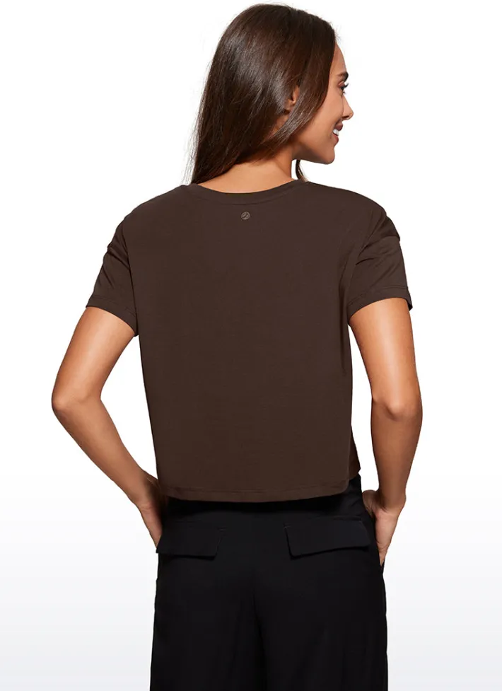 Hot CRZ YOGA Pima Cotton Short Sleeves Cropped Crew Neck