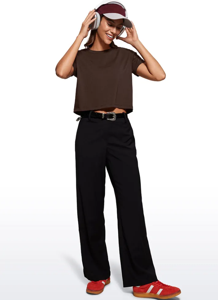 Hot CRZ YOGA Pima Cotton Short Sleeves Cropped Crew Neck