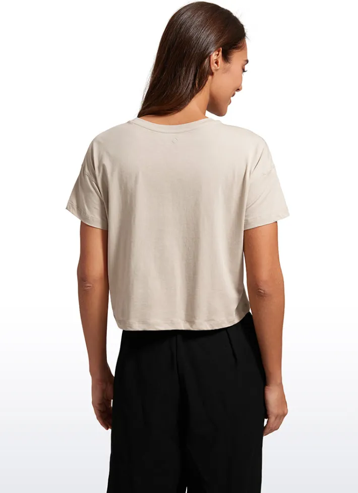 Hot CRZ YOGA Pima Cotton Short Sleeves Cropped Crew Neck