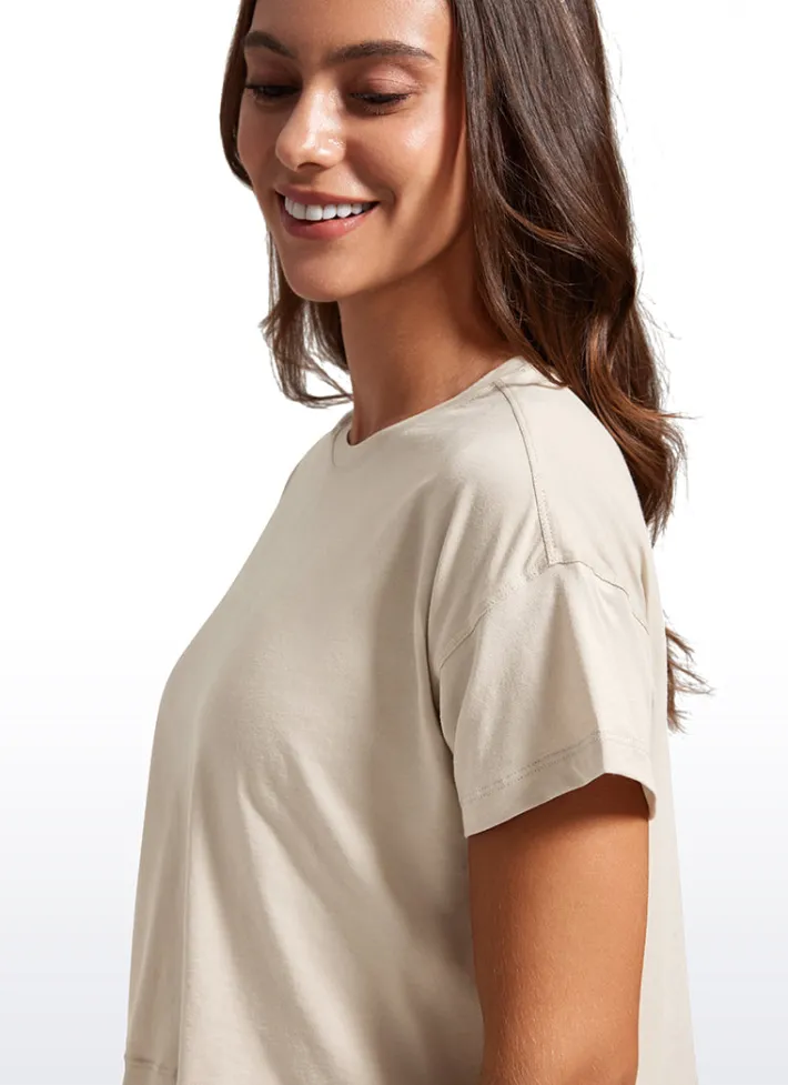 Hot CRZ YOGA Pima Cotton Short Sleeves Cropped Crew Neck