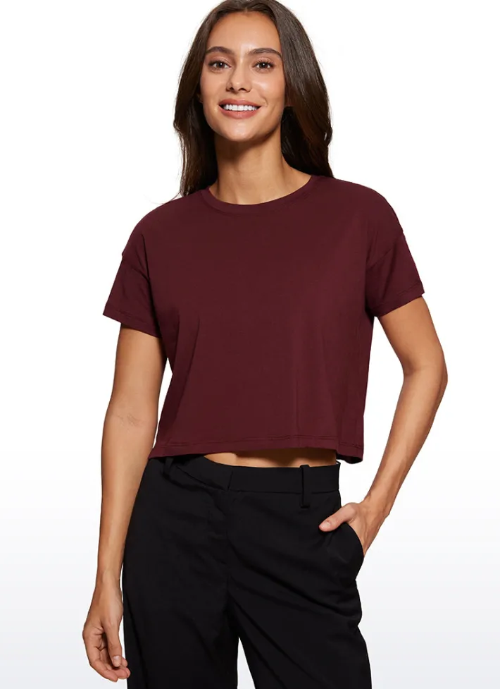 Hot CRZ YOGA Pima Cotton Short Sleeves Cropped Crew Neck