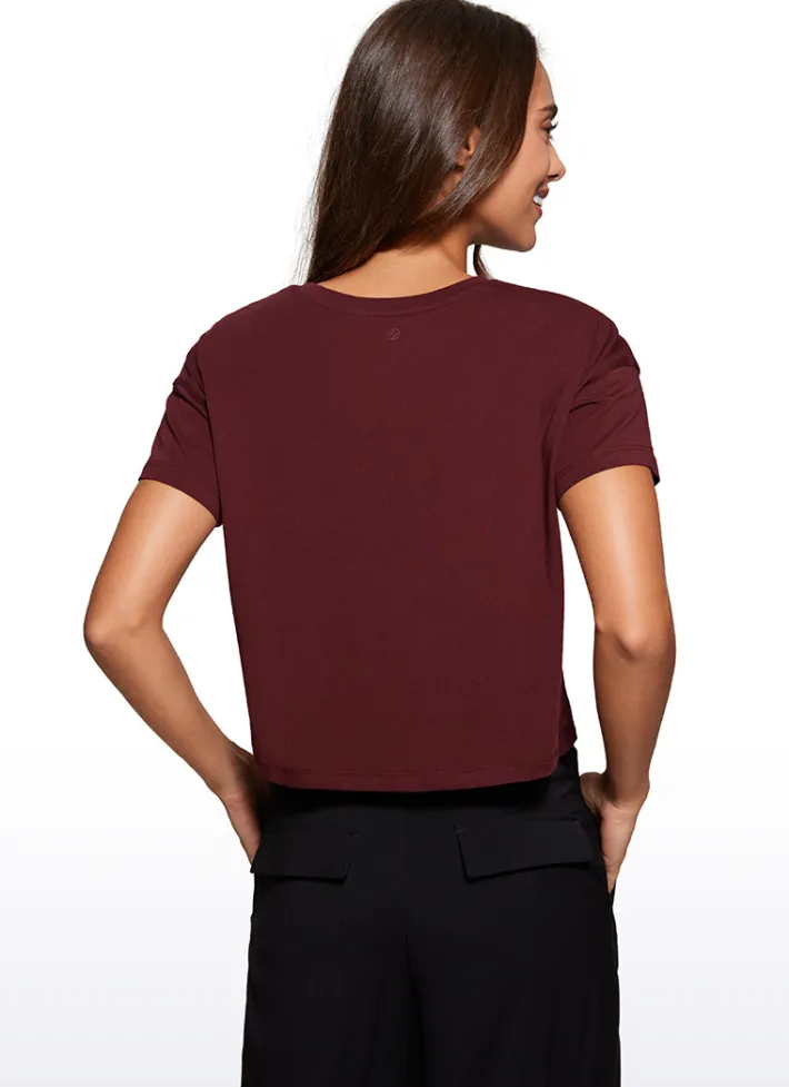 Hot CRZ YOGA Pima Cotton Short Sleeves Cropped Crew Neck