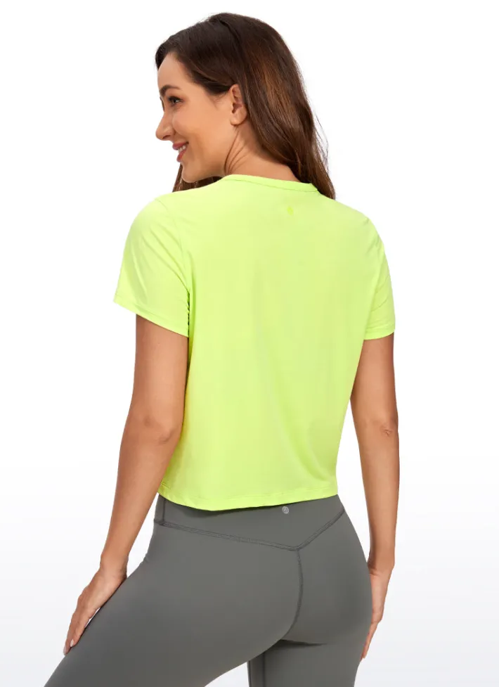 Cheap CRZ YOGA Pima Cotton Short Sleeves Cropped High Neck